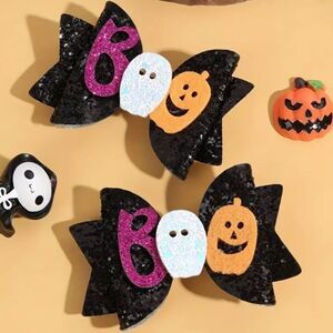 Halloween Black BOO Hair Clip Bows
